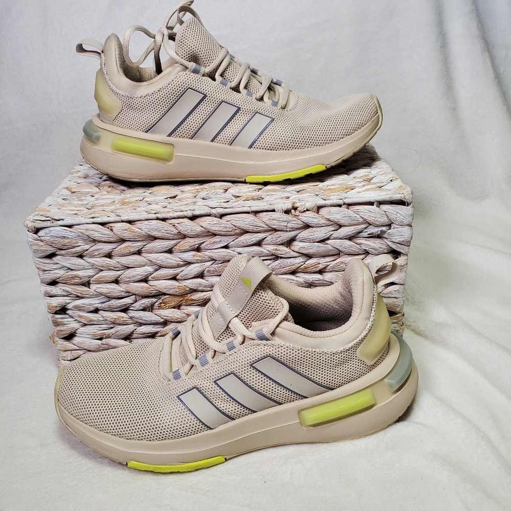 Adidas Racer TR23 Running Shoes Womens 7 Beige/Lime Low Top Casual Activewear